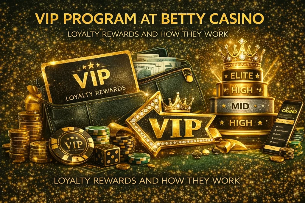 VIP Program at Betty Casino Canada showing loyalty tiers, cashback rewards, and service-level benefits for long-term players