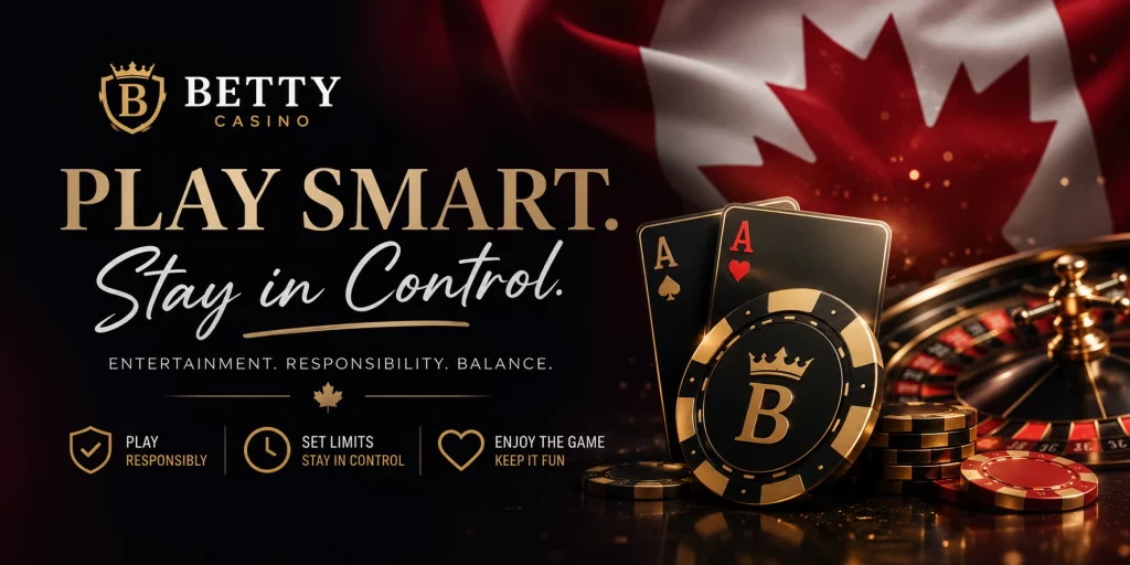 Problem Gambling Statistics Canada banner with Canadian gambling data charts, responsible gambling awareness, player risk analysis, and safer gaming education for Betty Casino